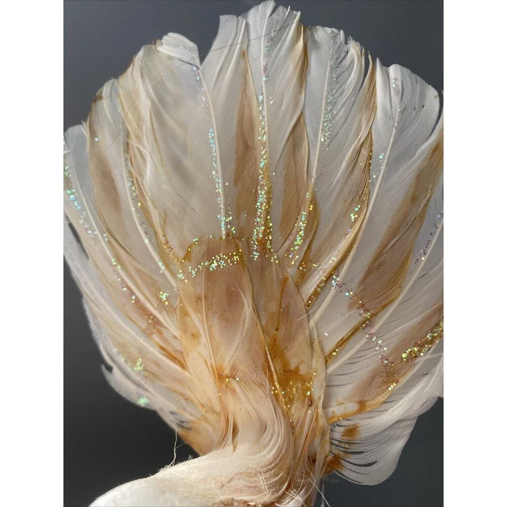 Vintage Spun Cotton Fantail White Brown Bird Christmas Tree Ornament